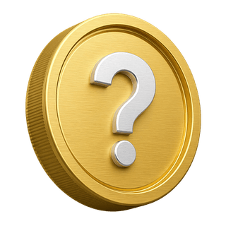 Pièce d’or décorative en 3D avec un point d’interrogation sur la page FAQ